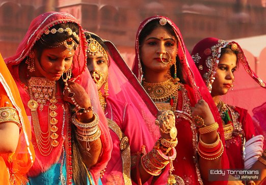 Camel Fair Beauty contesters on stage at the Bikaner Camel Festival. January 11, 2020